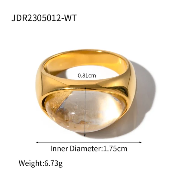 Uworld Unique Natural Stone Green Stainless Steel France Metal Golden  Ring Waterproof Charm Trendy Jewelry Women - immagine 10