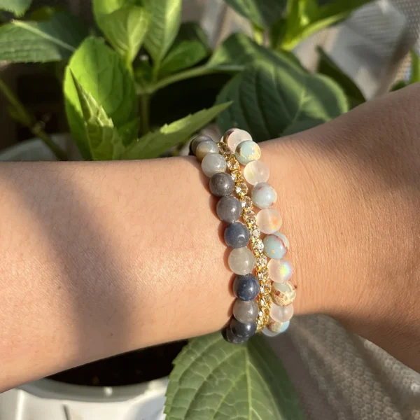 1pc/Aura Quartz and Ocean Sediment Beaded Bracelet Abundance & Prosperity, Calm & Clarity Healing Jewelry, Perfect Gift for Men - 图片 5