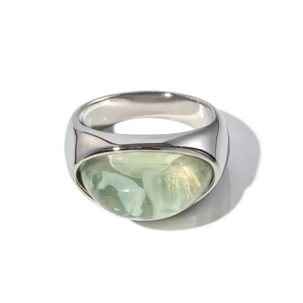 Uworld Unique Natural Stone Green Stainless Steel France Metal Golden  Ring Waterproof Charm Trendy Jewelry Women - 图片 4