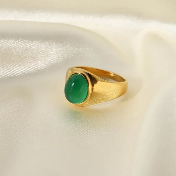 Gold Plated Stainless Steel Mother Of Shell Rings For Women Vintage Inspired Oval Cat's Eye Stone Signet Ring Gorgeous Jewelry - 图片 5