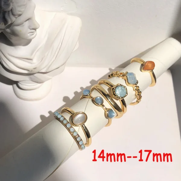 HZ 2021 New Korea 5pcs/set Colorful Stone Rhinestone Metal Chain Trendy Geometry Hit Rings Set for Women Girls Jewelry Gifts – Image 9