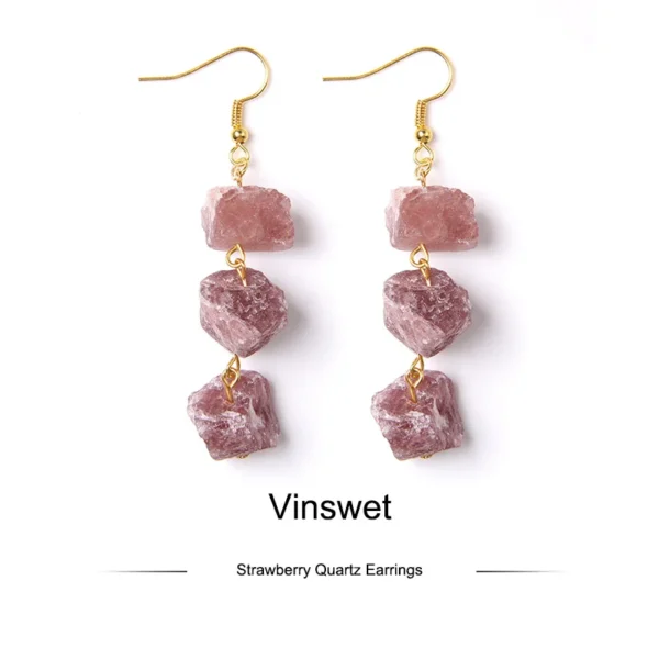 Raw minerals earring jewelry for women Natural Citrines pink green Clear crystal Quartz minerals stone healing Drop Earring gift - Image 2