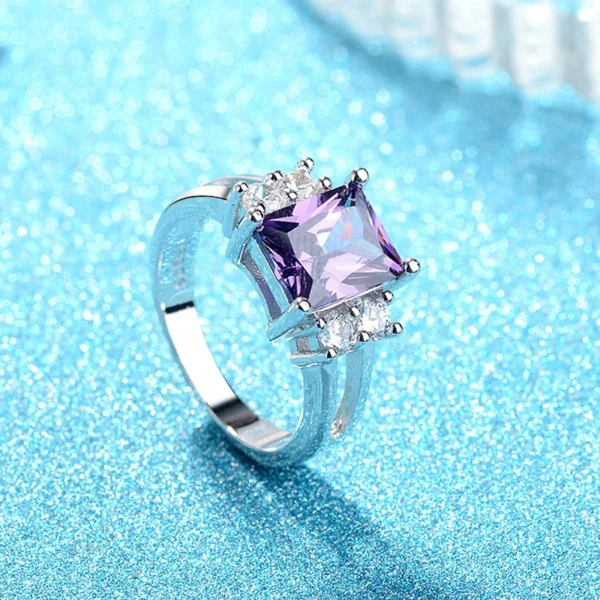 Fashion Rings 925 Silver Jewelry Rectangle Amethyst Zircon Gemstone Finger Ring for Women Wedding Engagement Party Ornaments - Imagen 6