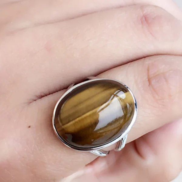 Natural Crystal Ring Yellow Tiger Eye Stone S925 Silver Mosaic Ring Men Women Crystal Rings Energy Stone Jewelry Wholesale - 图片 5