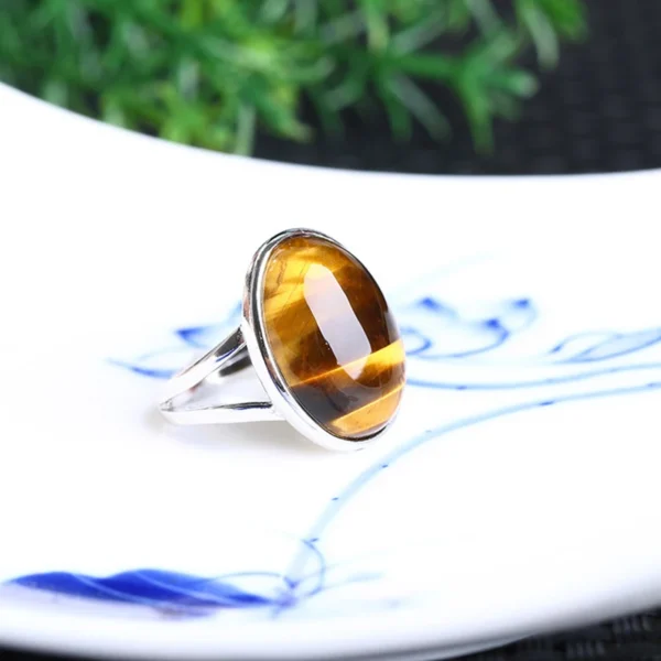 Natural Crystal Ring Yellow Tiger Eye Stone S925 Silver Mosaic Ring Men Women Crystal Rings Energy Stone Jewelry Wholesale - Imagen 3