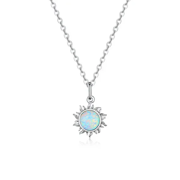 Bamoer 925 Sterling Silver White Opal Sun Pendant Necklace Apollo Chain Necklaces for Women Birthday Gift  Jewelry 17.71'' - 图片 2