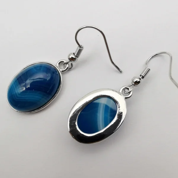 Blue Veins Agate Stone Oval Beads Dangle Earrings Jewelry For Woman Gift T266 - immagine 4