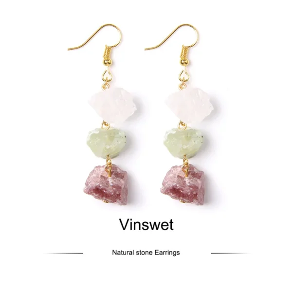 Raw minerals earring jewelry for women Natural Citrines pink green Clear crystal Quartz minerals stone healing Drop Earring gift