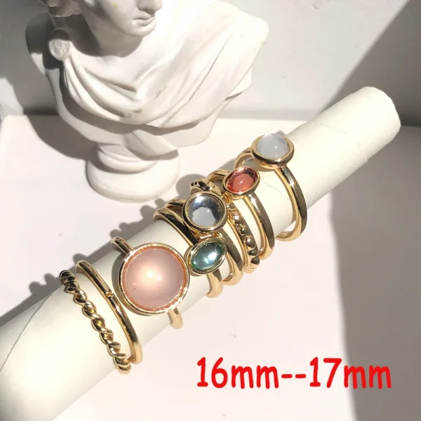 HZ 2021 New Korea 5pcs/set Colorful Stone Rhinestone Metal Chain Trendy Geometry Hit Rings Set for Women Girls Jewelry Gifts