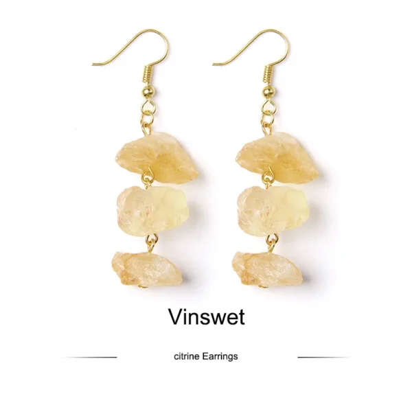 Raw minerals earring jewelry for women Natural Citrines pink green Clear crystal Quartz minerals stone healing Drop Earring gift - 图片 10