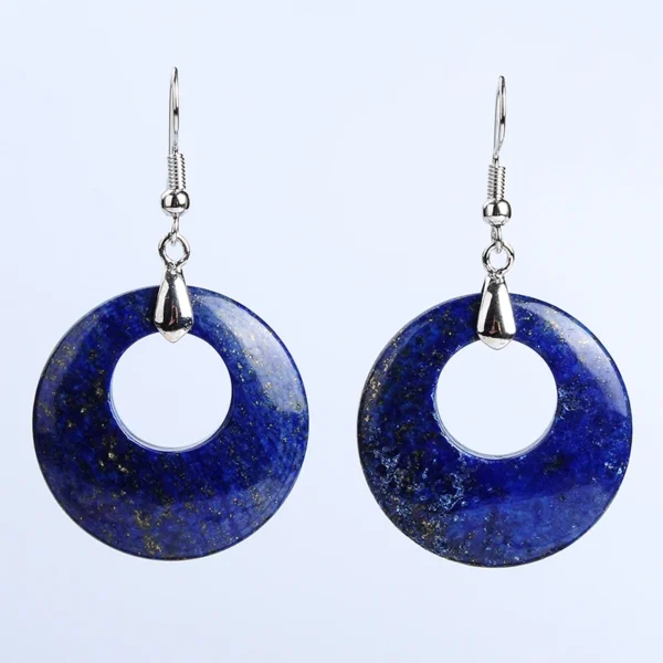 New Ethnic Lapis Lazuli Stone Women Hook Earrings Jewelry Fashion Hollow Round Drop Pendant Dangle Earring Gift Wholesale – Image 2