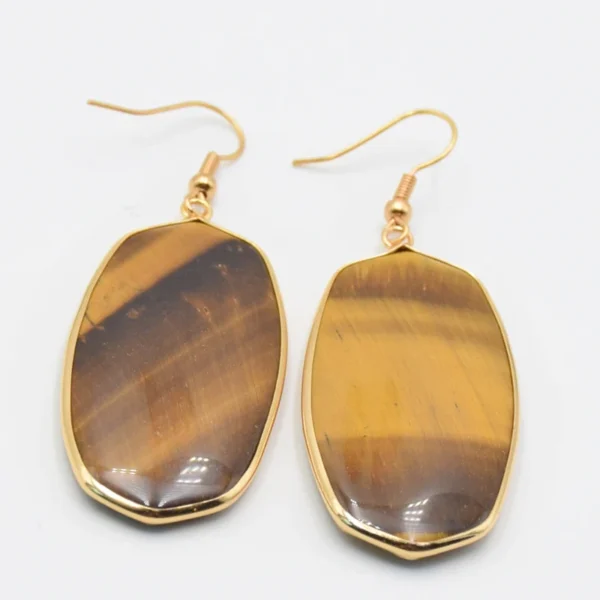 Oval Natural Stone Dangle Earrings Yellow Gold Color Hook Crystal Tiger Eye Black Onyx Lapis Women Female Eardrop Luxury Jewelry - immagine 20