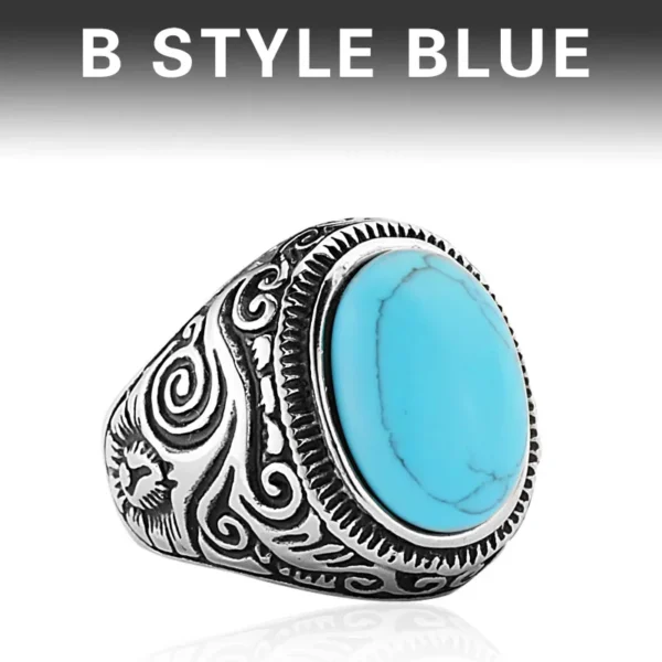 Beier 316L Stainless Steel Natural Oval Opal Green Stone Ring Vintage Nobel Palace Product For Woman Man  LR633 – Image 6