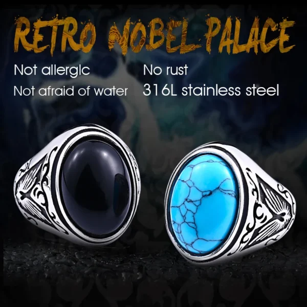 Beier 316L Stainless Steel Natural Oval Opal Green Stone Ring Vintage Nobel Palace Product For Woman Man  LR633 – Image 18