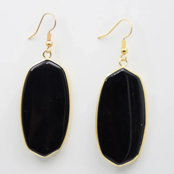 Oval Natural Stone Dangle Earrings Yellow Gold Color Hook Crystal Tiger Eye Black Onyx Lapis Women Female Eardrop Luxury Jewelry - immagine 17