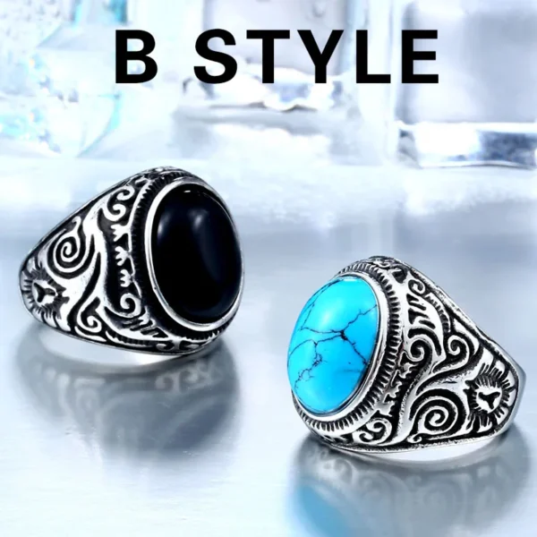 Beier 316L Stainless Steel Natural Oval Opal Green Stone Ring Vintage Nobel Palace Product For Woman Man  LR633 - 图片 20