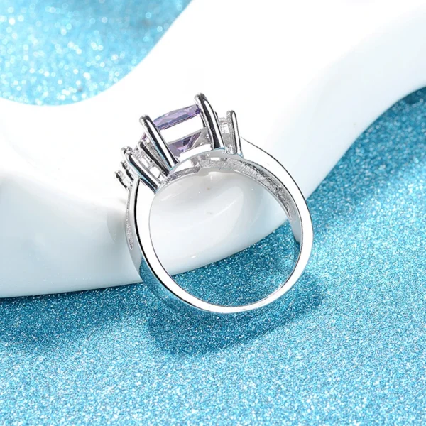 Fashion Rings 925 Silver Jewelry Rectangle Amethyst Zircon Gemstone Finger Ring for Women Wedding Engagement Party Ornaments - Imagen 4