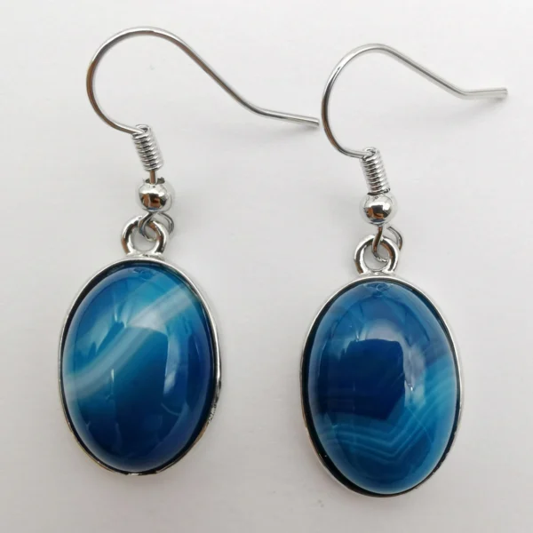 Blue Veins Agate Stone Oval Beads Dangle Earrings Jewelry For Woman Gift T266 - immagine 2