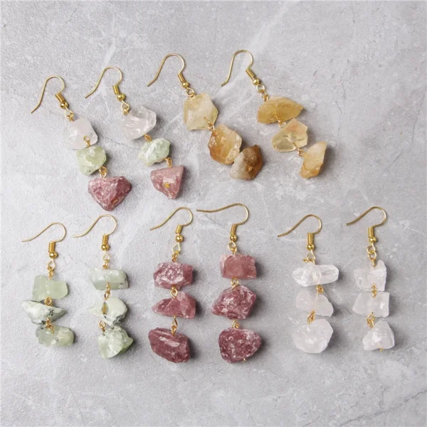 Raw minerals earring jewelry for women Natural Citrines pink green Clear crystal Quartz minerals stone healing Drop Earring gift - Image 11