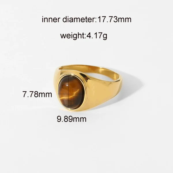 Gold Plated Stainless Steel Mother Of Shell Rings For Women Vintage Inspired Oval Cat's Eye Stone Signet Ring Gorgeous Jewelry – Image 3