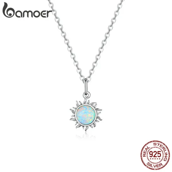 Bamoer 925 Sterling Silver White Opal Sun Pendant Necklace Apollo Chain Necklaces for Women Birthday Gift  Jewelry 17.71'' - immagine 3