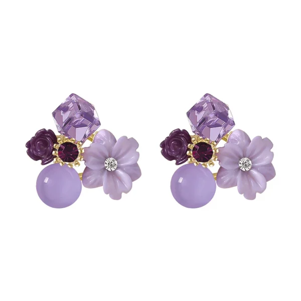 Purple Crystal Flower Stud Earrings For Woman  Korean Fashion Jewelry Wedding Party Girl Elegance Set Accessories - Image 19