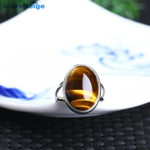 Natural Crystal Ring Yellow Tiger Eye Stone S925 Silver Mosaic Ring Men Women Crystal Rings Energy Stone Jewelry Wholesale - Image 2