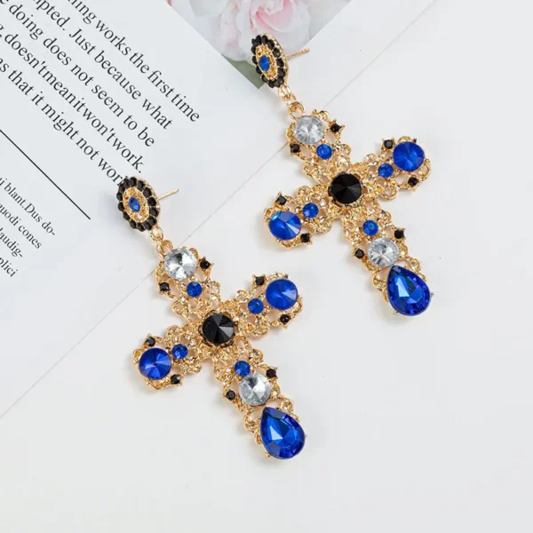 New Arrival Vintage Black Pink Crystal Cross Drop Earrings for Women Baroque Bohemian Large Long Earrings Jewelry Brincos 2023 – Image 11