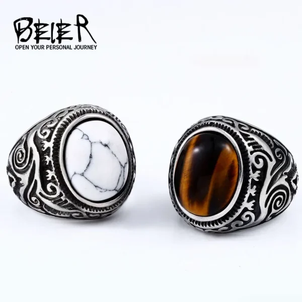 Beier 316L Stainless Steel Vintage White And Tiger Eye Brown Eye Men's Ring Fashion High Quality Jewellery LLBR8-699R - Image 9