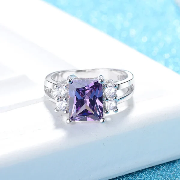 Fashion Rings 925 Silver Jewelry Rectangle Amethyst Zircon Gemstone Finger Ring for Women Wedding Engagement Party Ornaments - Imagen 3