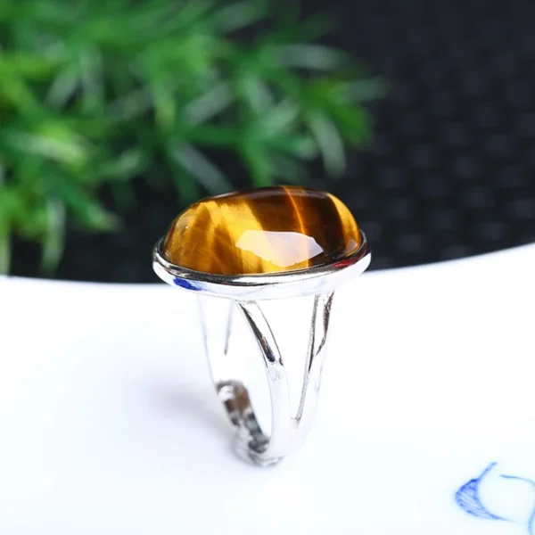 Natural Crystal Ring Yellow Tiger Eye Stone S925 Silver Mosaic Ring Men Women Crystal Rings Energy Stone Jewelry Wholesale - immagine 4