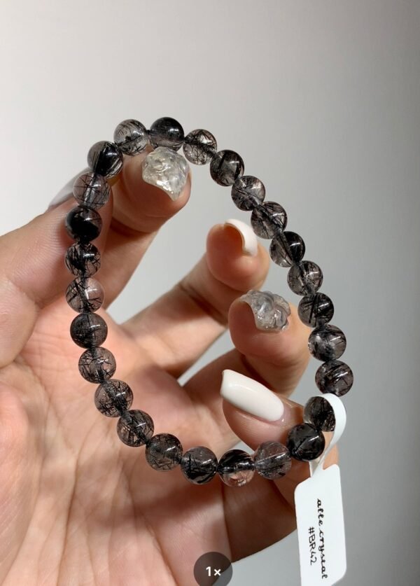 Black Rutilated Quartz Crystal Bracelet 7.2mm