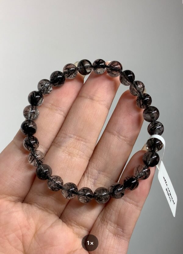 Black Rutilated Quartz Crystal Bracelet 7.2mm – Image 2