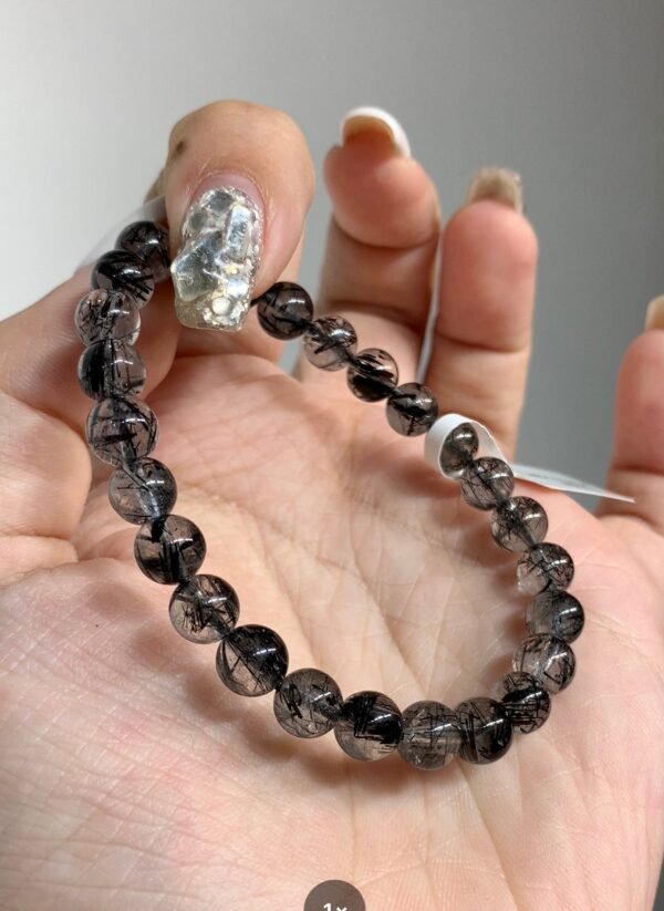 Black Rutilated Quartz Crystal Bracelet 7.2mm – Image 4