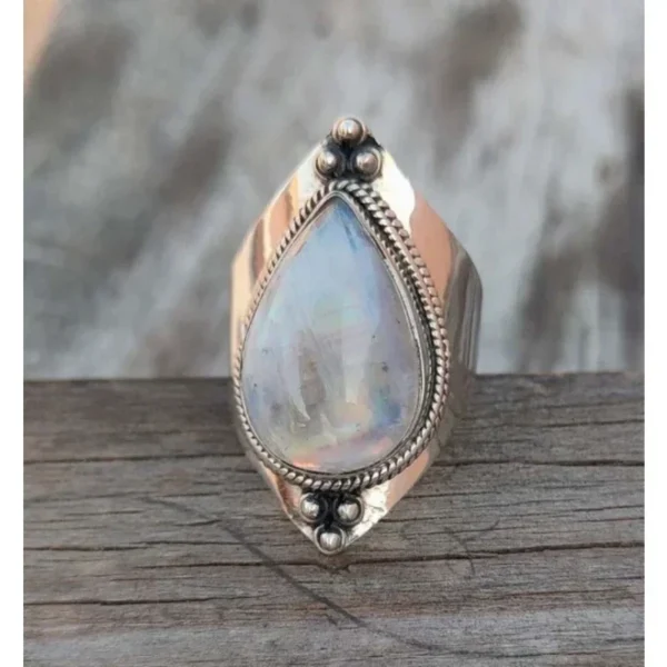 Vintage Tibetan Moonstone Big Healing Crystal Rings for Women Boho Antique Indian Moonstone Ring Fine Jewelry Girls Ladies Gifts – Bild 16