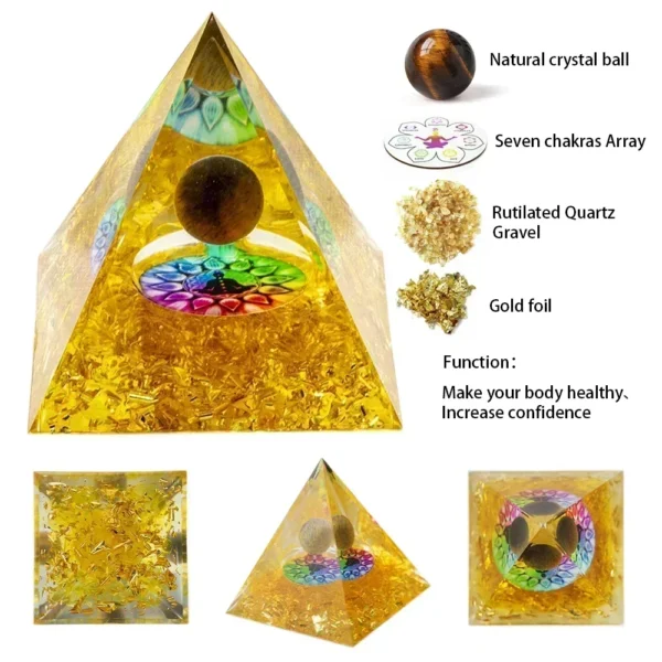 Natural Crystal Energy Generator Pyramid Peridot Amethyst Reiki Healing Chakra Resin Pyramid Egyptian Decor Room Decoration 1pc - immagine 11