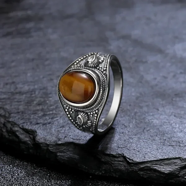 Sterling Silver 925 Vintage Ring Oval 8x10MM Natural Tiger's Eye Stone Ring for Men Women Gift Luxury Rhodochrosite Jewelry - Imagen 7