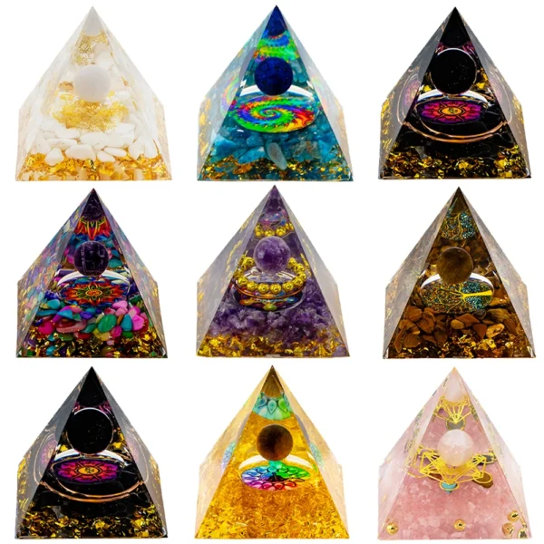 Natural Crystal Energy Generator Pyramid Peridot Amethyst Reiki Healing Chakra Resin Pyramid Egyptian Decor Room Decoration 1pc - Image 13