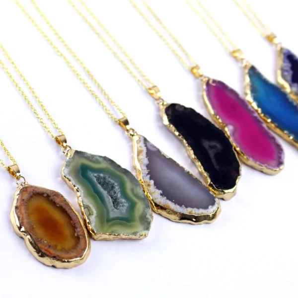 Natural Agate Gold Edged Wind Chime Pendant Handicraft, Identity Symbol Gift, Lucky Crystal Healing Stone Series Jewelry - 图片 11