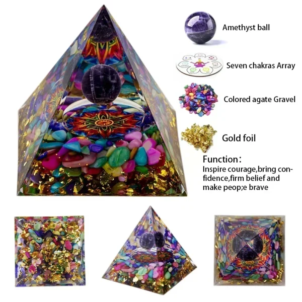 Natural Crystal Energy Generator Pyramid Peridot Amethyst Reiki Healing Chakra Resin Pyramid Egyptian Decor Room Decoration 1pc – Bild 5