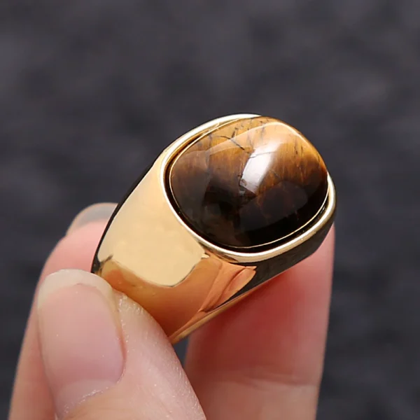 Simple Vintage Tiger Eye Brown Stone Rings For Men Women Stainless Steel Punk Biker Fashion Party Jewelry Gifts Dropshipping - Image 7