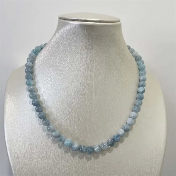 8MM Aquamarine Jade Necklace Blue Natural Stone Beads Jewelry Health Care Gemstone Protection Choker Healing Yoga Simple Female - Image 5