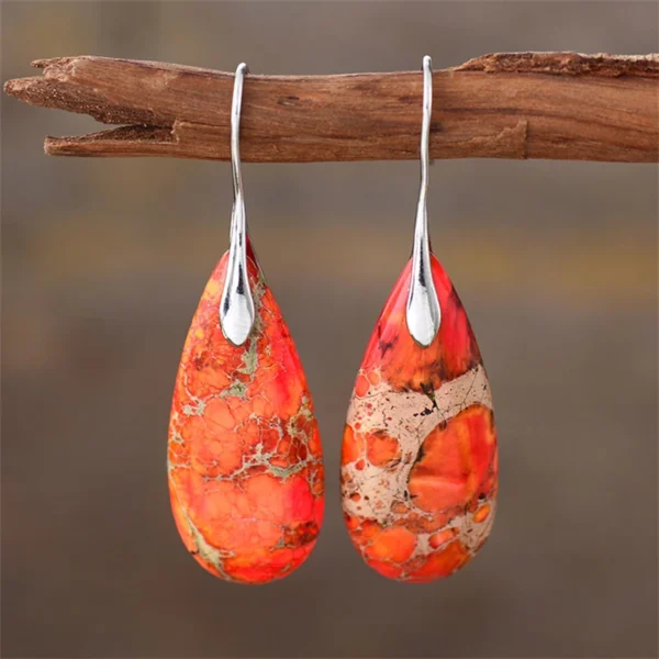 Summer New Emperor Stone Bohemian Style Droplet Pendant Earrings for Women Fashion Natural Stone Earrings Jewelry Accessories - 图片 5