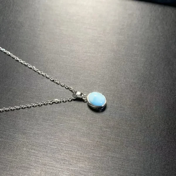 HEYYA STONE Oval Natural Larimar Pendant Necklace For Women 925 Silver Plated Simple Fine Jewelry Gemstone Classic Style - Image 5