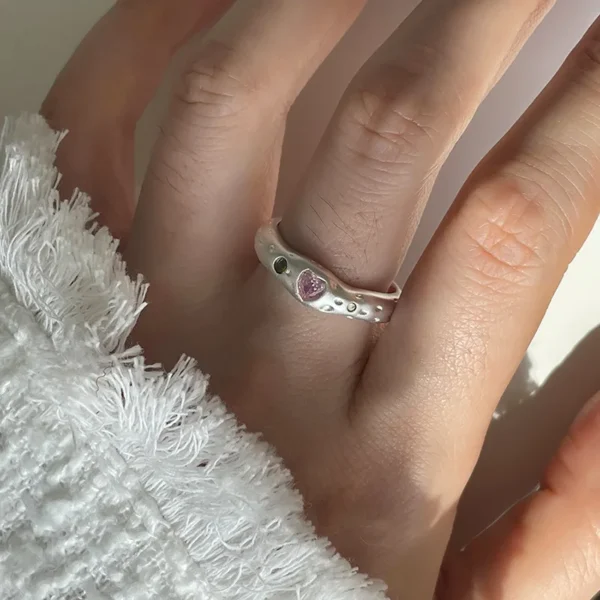 925 Sterling Silver Simple Retro Pink Stone Rings For Women Geometric Fashion Smiple Open Handmade Allergy Party Jewelry Gift - 图片 2