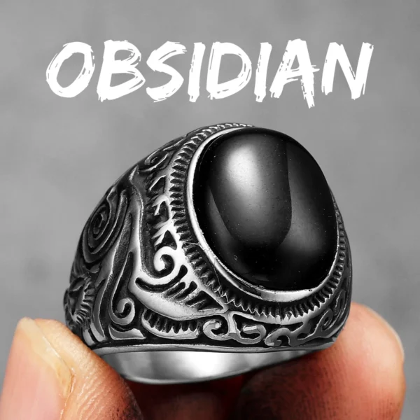 Black Turquoise Carved Men Rings Stainless Steel Women Jewelry Vintage Punk Rock Cool Stuff Fashion Accessories Gift Wholesale