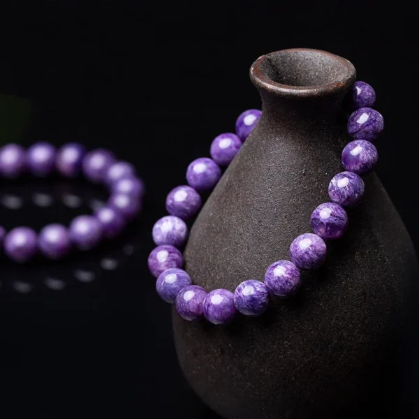 Natural Charoite Beads Bracelet Amethyst Stone Crystal Women Fashion Jewelry Single Circle Elastic Rope Charoite Bracelet Gifts - 图片 4