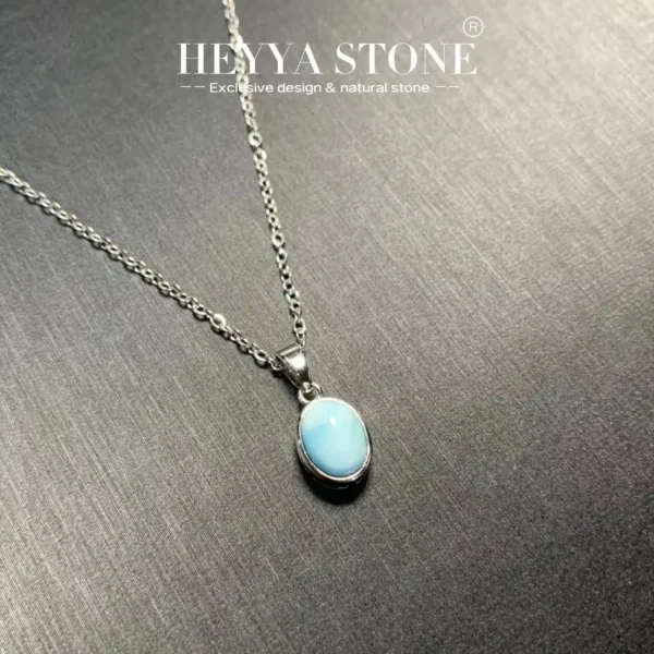 HEYYA STONE Oval Natural Larimar Pendant Necklace For Women 925 Silver Plated Simple Fine Jewelry Gemstone Classic Style – Bild 2