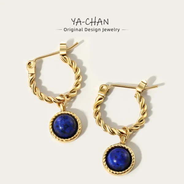 YACHAN French Vintage Natural Stone Drop Earrings Lapis Lazuli Opal Gold Plated Stainless Steel Luxury Jewelry - Imagen 7