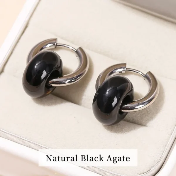 Change Better Natural Stone Agate Turquoise Silver Color Hoop Earrings Women Stainless Steel Donut Chunky Hanging Ear Buckles - Imagen 9